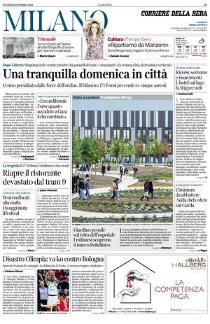 Prima pagina Corriere della Sera (Milano) di oggi - Quotidiano regionale