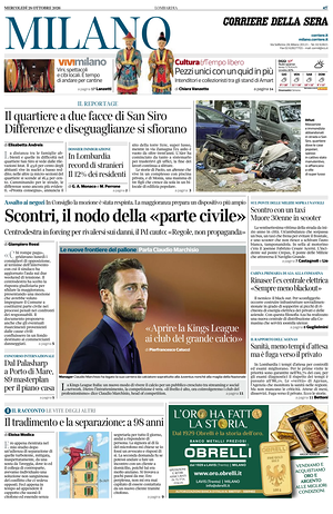 Prima pagina Corriere della Sera (Milano) di oggi - Quotidiano regionale