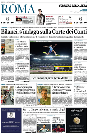 Prima pagina Corriere della Sera (Roma) di oggi - Quotidiano regionale