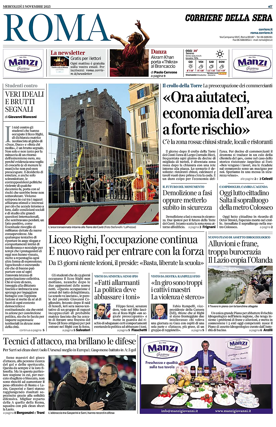 Prima pagina Corriere della Sera (Roma) di oggi - Edicola 5 Novembre 2025