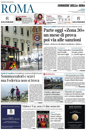 Prima pagina Corriere della Sera (Roma) di oggi - Quotidiano regionale
