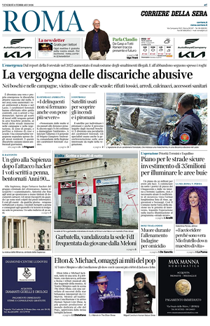 Prima pagina Corriere della Sera (Roma) di oggi - Quotidiano regionale