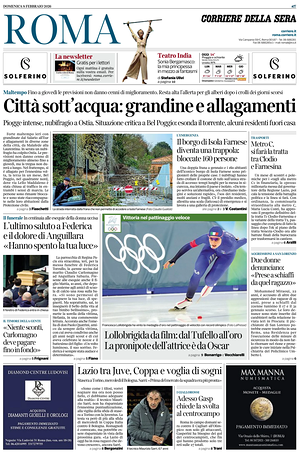 Prima pagina Corriere della Sera (Roma) di oggi - Quotidiano regionale