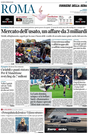 Prima pagina Corriere della Sera (Roma) di oggi - Quotidiano regionale