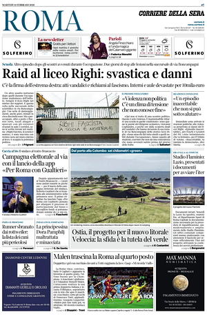 Prima pagina Corriere della Sera (Roma) di oggi - Quotidiano regionale