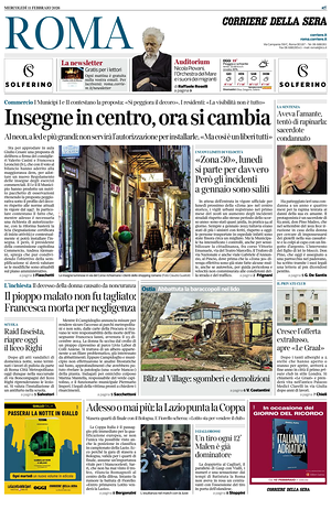 Prima pagina Corriere della Sera (Roma) di oggi - Quotidiano regionale