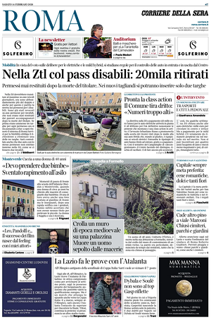 Prima pagina Corriere della Sera (Roma) di oggi - Quotidiano regionale