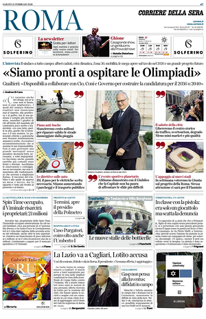 Prima pagina Corriere della Sera (Roma) di oggi - Quotidiano regionale
