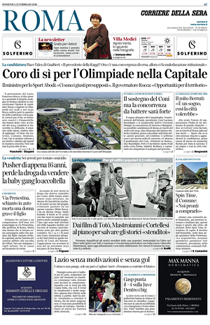 Prima pagina Corriere della Sera (Roma) di oggi - Quotidiano regionale
