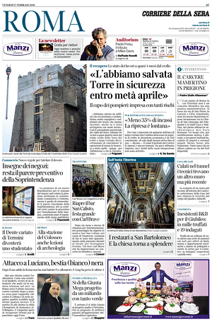 Prima pagina Corriere della Sera (Roma) di oggi - Quotidiano regionale