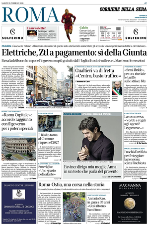 Prima pagina Corriere della Sera (Roma) di oggi - Quotidiano regionale