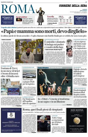 Prima pagina Corriere della Sera (Roma) di oggi - Quotidiano regionale
