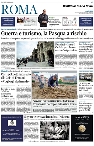 Prima pagina Corriere della Sera (Roma) di oggi - Quotidiano regionale