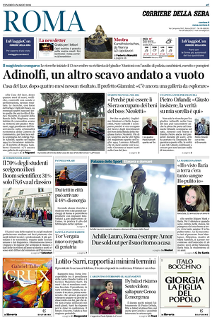 Prima pagina Corriere della Sera (Roma) di oggi - Quotidiano regionale