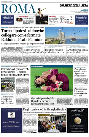 Prima pagina Corriere della Sera (Roma) di oggi - Quotidiano regionale