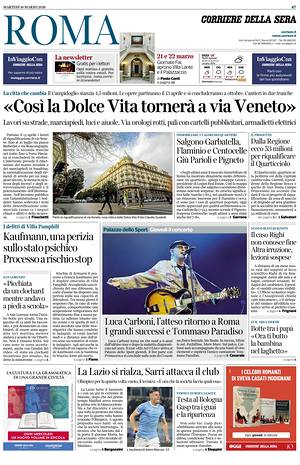 Prima pagina Corriere della Sera (Roma) di oggi - Quotidiano regionale