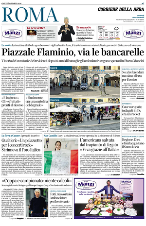 Prima pagina Corriere della Sera (Roma) di oggi - Quotidiano regionale