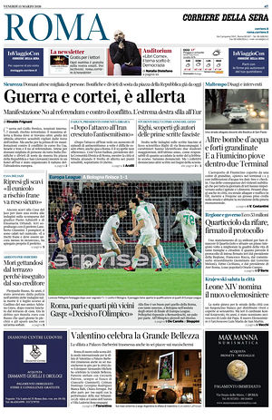 Prima pagina Corriere della Sera (Roma) di oggi - Quotidiano regionale