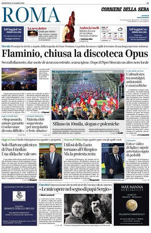 Prima pagina Corriere della Sera (Roma) di oggi - Quotidiano regionale