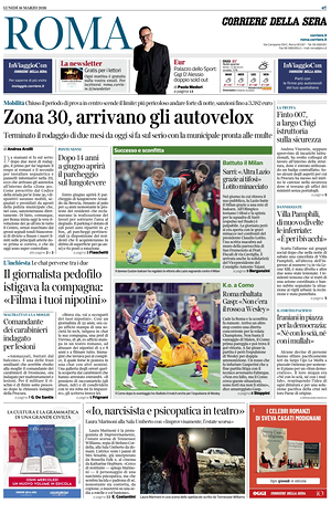 Prima pagina Corriere della Sera (Roma) di oggi - Quotidiano regionale