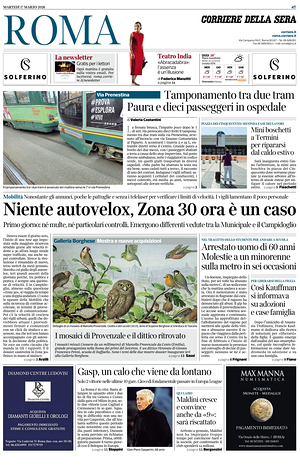 Prima pagina Corriere della Sera (Roma) di oggi - Quotidiano regionale