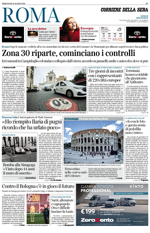 Prima pagina Corriere della Sera (Roma) di oggi - Quotidiano regionale