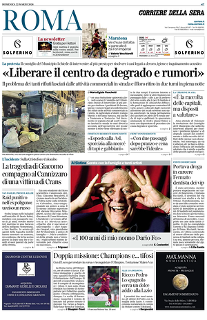 Prima pagina Corriere della Sera (Roma) di oggi - Quotidiano regionale