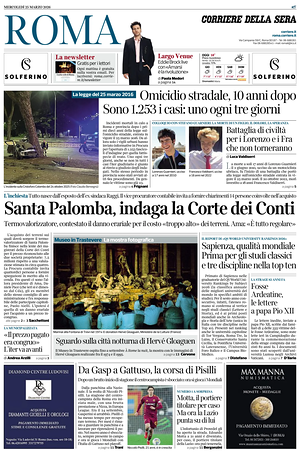 Prima pagina Corriere della Sera (Roma) di oggi - Quotidiano regionale