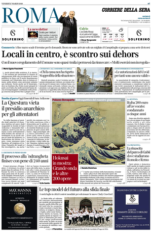 Prima pagina Corriere della Sera (Roma) di oggi - Quotidiano regionale