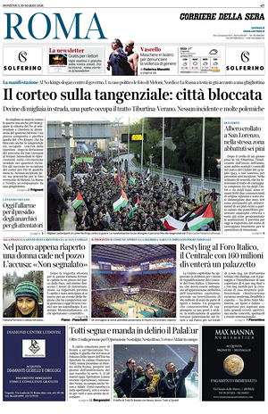 Prima pagina Corriere della Sera (Roma) di oggi - Quotidiano regionale