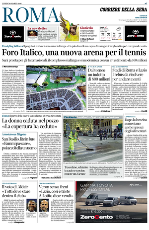 Prima pagina Corriere della Sera (Roma) di oggi - Quotidiano regionale