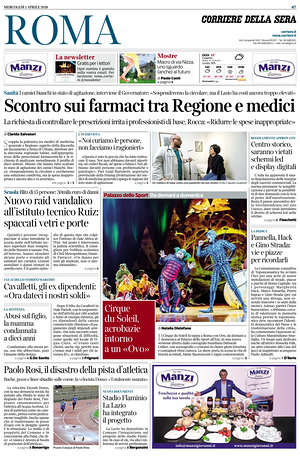 Prima pagina Corriere della Sera (Roma) di oggi - Quotidiano regionale