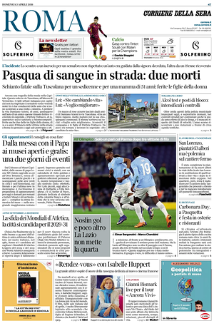 Prima pagina Corriere della Sera (Roma) di oggi - Quotidiano regionale