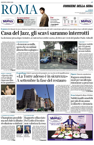 Prima pagina Corriere della Sera (Roma) di oggi - Quotidiano regionale