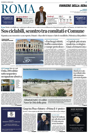 Prima pagina Corriere della Sera (Roma) di oggi - Quotidiano regionale