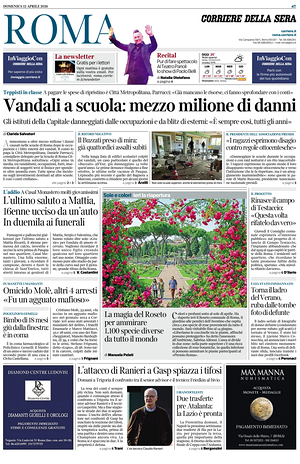 Prima pagina Corriere della Sera (Roma) di oggi - Quotidiano regionale