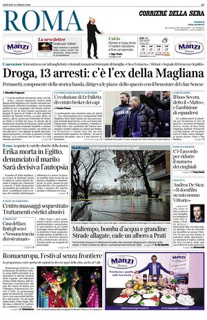 Prima pagina Corriere della Sera (Roma) di oggi - Quotidiano regionale