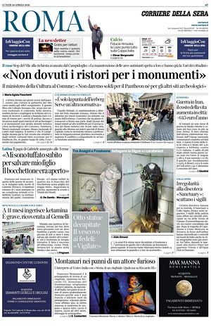Prima pagina Corriere della Sera (Roma) di oggi - Quotidiano regionale