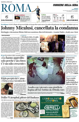 Prima pagina Corriere della Sera (Roma) di oggi - Quotidiano regionale