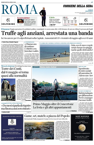 Prima pagina Corriere della Sera (Roma) di oggi - Quotidiano regionale