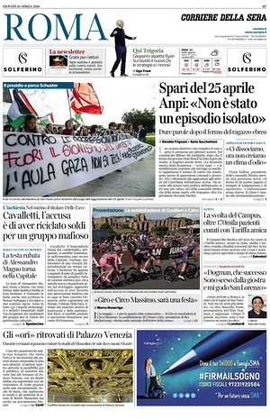 Prima pagina Corriere della Sera (Roma) di oggi - Quotidiano regionale