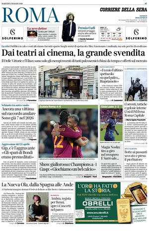 Prima pagina Corriere della Sera (Roma) di oggi - Quotidiano regionale
