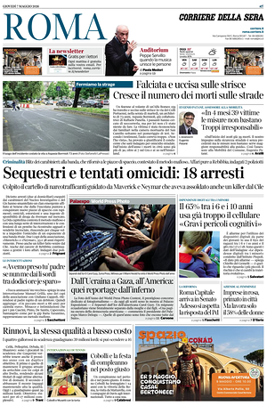 Prima pagina Corriere della Sera (Roma) di oggi - Quotidiano regionale