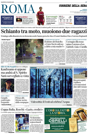 Prima pagina Corriere della Sera (Roma) di oggi - Quotidiano regionale