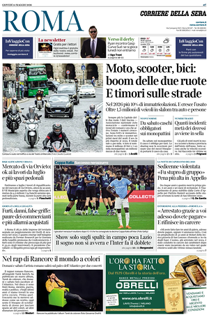 Prima pagina Corriere della Sera (Roma) di oggi - Quotidiano regionale