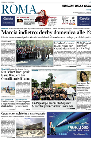 Prima pagina Corriere della Sera (Roma) di oggi - Quotidiano regionale
