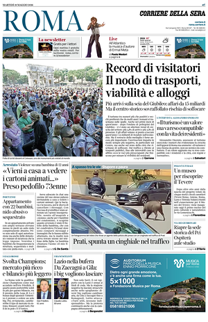 Prima pagina Corriere della Sera (Roma) di oggi - Quotidiano regionale