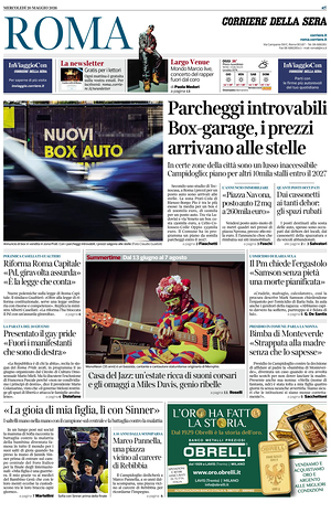 Prima pagina Corriere della Sera (Roma) di oggi - Quotidiano regionale
