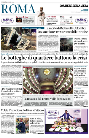 Prima pagina Corriere della Sera (Roma) di oggi - Quotidiano regionale