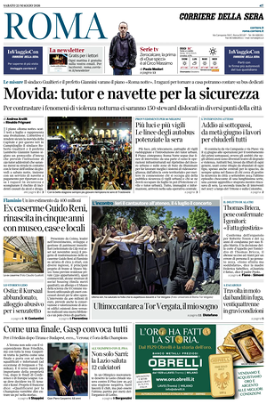 Prima pagina Corriere della Sera (Roma) di oggi - Quotidiano regionale
